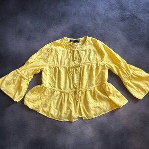 Marc New York Yellow Tiered Tie-Front Peasant Top- Small